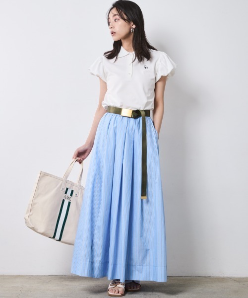 CHIC STYLE（シックスタイル）の「綿100％タックマキシスカート＜大きいサイズ有＞シックスタイル（スカート・レディース・ネイビー/ベージュ系/ブルー系・LL/L/M/5L/4L/3L）」の16枚目の写真