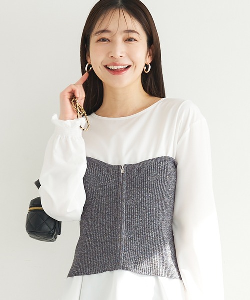 coca（coca）（コカ）の「【WEB限定セール】フロントジップニットビスチェ（チューブトップ・レディース・グレー/ブラック・ONE SIZE）」の2枚目の写真