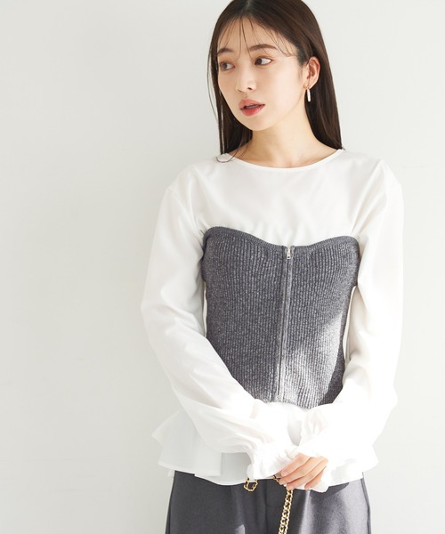 coca（coca）（コカ）の「【WEB限定セール】フロントジップニットビスチェ（チューブトップ・レディース・グレー/ブラック・ONE SIZE）」の17枚目の写真