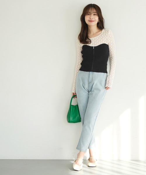 coca（coca）（コカ）の「【WEB限定セール】フロントジップニットビスチェ（チューブトップ・レディース・グレー/ブラック・ONE SIZE）」の3枚目の写真