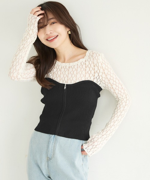 coca（coca）（コカ）の「【WEB限定セール】フロントジップニットビスチェ（チューブトップ・レディース・グレー/ブラック・ONE SIZE）」の6枚目の写真