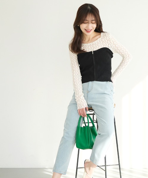 coca（coca）（コカ）の「【WEB限定セール】フロントジップニットビスチェ（チューブトップ・レディース・グレー/ブラック・ONE SIZE）」の8枚目の写真