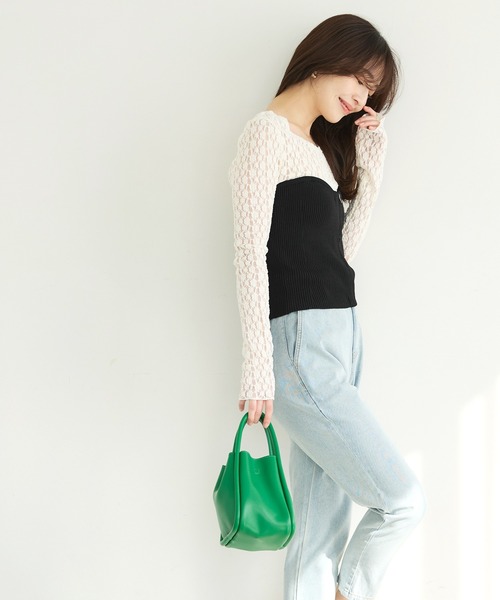 coca（coca）（コカ）の「【WEB限定セール】フロントジップニットビスチェ（チューブトップ・レディース・グレー/ブラック・ONE SIZE）」の4枚目の写真