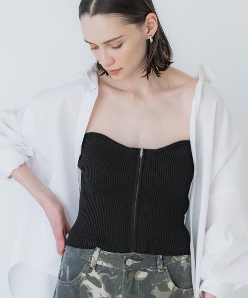 coca（coca）（コカ）の「【WEB限定セール】フロントジップニットビスチェ（チューブトップ・レディース・グレー/ブラック・ONE SIZE）」の10枚目の写真