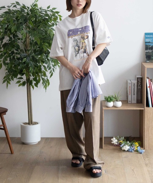 DISCUS(ディスカス)の「DISCUS イヌ アニマル プリントBIG 五分袖Tシャツ(Tシャツ/カットソー・レディース・ホワイト/チャコールグレー・L/M)」の3枚目の写真