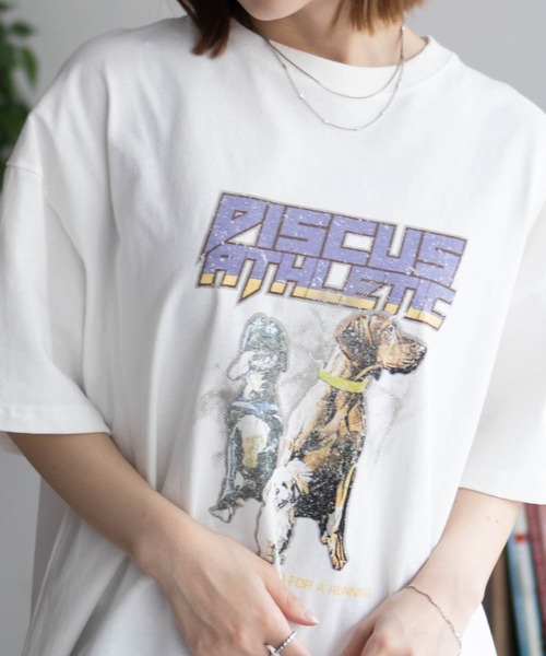 DISCUS(ディスカス)の「DISCUS イヌ アニマル プリントBIG 五分袖Tシャツ(Tシャツ/カットソー・レディース・ホワイト/チャコールグレー・L/M)」の5枚目の写真