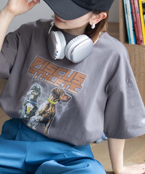 DISCUS(ディスカス)の「DISCUS イヌ アニマル プリントBIG 五分袖Tシャツ(Tシャツ/カットソー・レディース・ホワイト/チャコールグレー・L/M)」の11枚目の写真