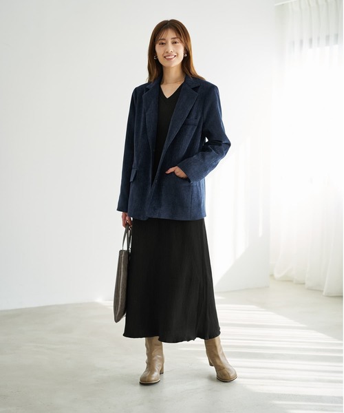 STYLE DELI（スタイルデリ）の「リブ編みVネックロングワンピース（ワンピース・レディース・ネイビー/ブラック/ダークブラウン・SMALL/MEDIUM）」の15枚目の写真