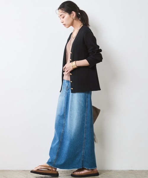 カーディガン 綿100％ワイドリブVネックニットカーディガン「大きいサイズ有」シックスタイル レディース CHIC STYLE カーディガン 綿100％ワイドリブVネックニット