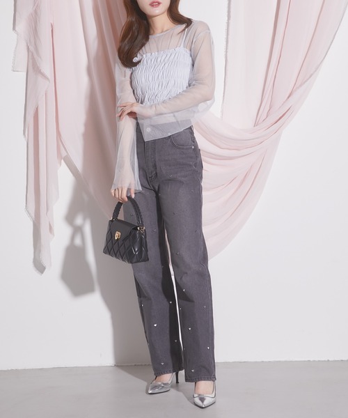 OPEN AESTHETIC ✧˖° ビスチェ付きシアートップス 2点セット MAISON BREEZE 【SETUP7】チュールフリル キャミソール ビスチェ