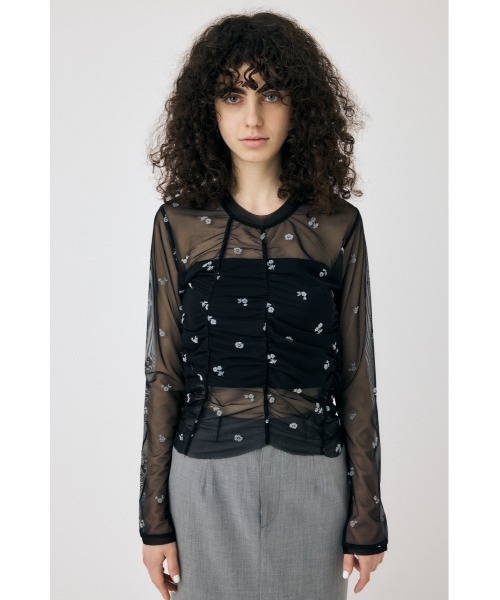 FLORAL TULLE GATHER ロングスリーブTシャツ（Tシャツ