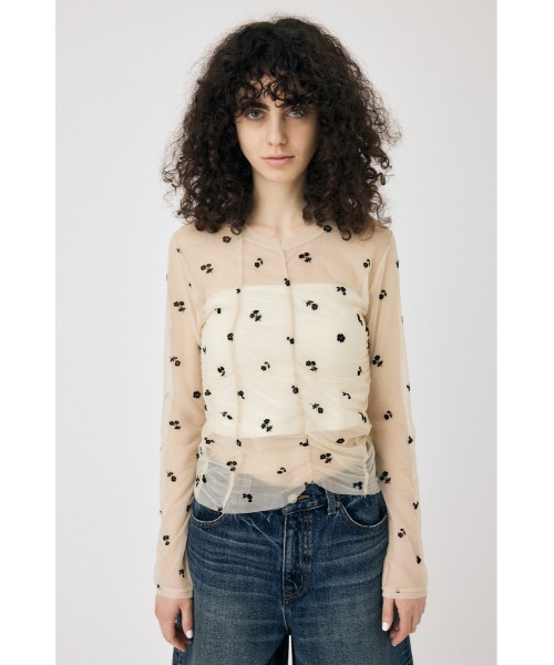 FLORAL TULLE GATHER ロングスリーブTシャツ FLORAL TULLE GATHER ロングスリーブTシャツ｜マウジーの通販