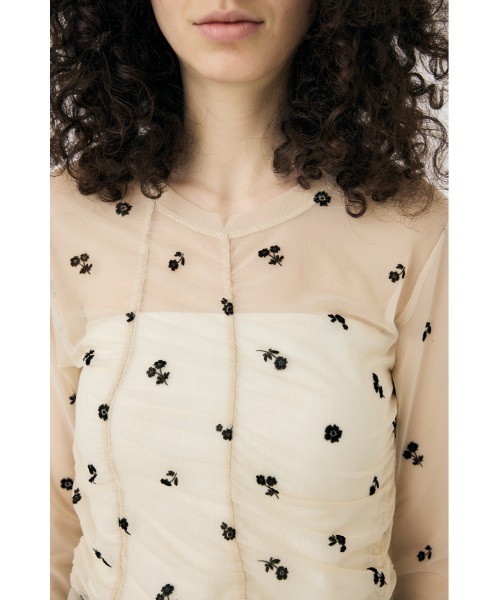 FLORAL TULLE GATHER ロングスリーブTシャツ（Tシャツ