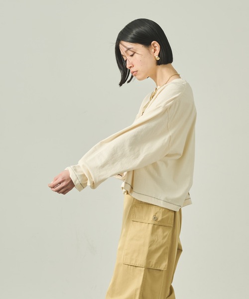 kha:ki(カーキ)の「「KHA:KI / カーキ」 リメイクTEEカーディガン REMAKE TEE CARDIGAN(カーディガン/ボレロ・レディース・ブラック/オフホワイト/サンドベージュ・1)」の13枚目の写真