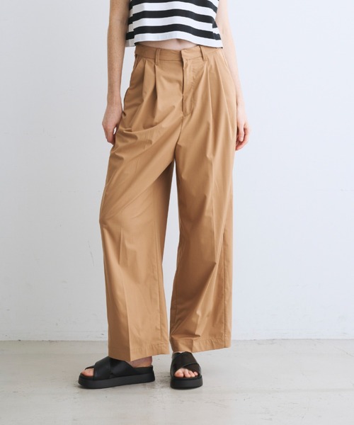 ストレッチタイプライター タックワイドパンツ（その他パンツ）｜three