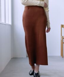 コットンブレンドリブIラインスカート 【低身長・小柄女性】