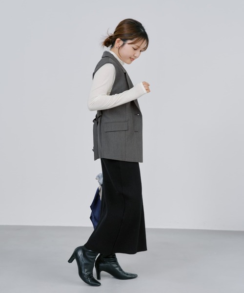 COHINA(コヒナ)の「コットンブレンドリブIラインスカート 【低身長・小柄女性】(スカート・レディース・ブラウン/ブラック/ベージュ・REGULAR/SHORT)」の14枚目の写真