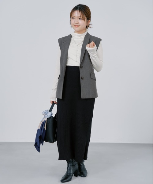 COHINA(コヒナ)の「コットンブレンドリブIラインスカート 【低身長・小柄女性】(スカート・レディース・ブラウン/ブラック/ベージュ・REGULAR/SHORT)」の13枚目の写真