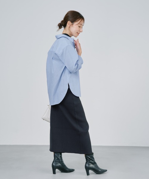 COHINA(コヒナ)の「コットンブレンドリブIラインスカート 【低身長・小柄女性】(スカート・レディース・ブラウン/ブラック/ベージュ・REGULAR/SHORT)」の6枚目の写真