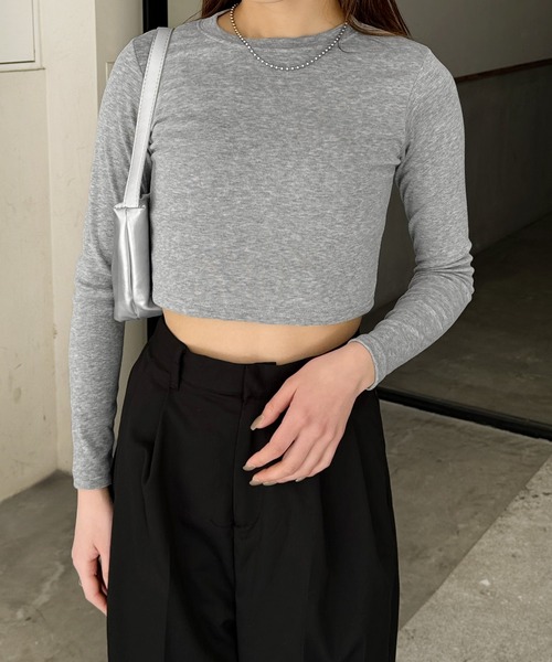 LE MORE（リモア）の「ベーシックショートトップス（Tシャツ/カットソー・レディース・グレー/ブラック・FREE）」の2枚目の写真