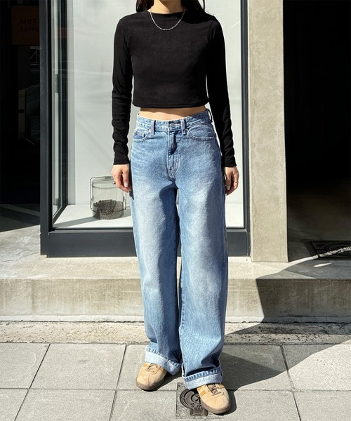 LE MORE（リモア）の「ベーシックショートトップス（Tシャツ/カットソー・レディース・グレー/ブラック・FREE）」の3枚目の写真