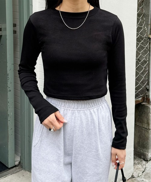 LE MORE（リモア）の「ベーシックショートトップス（Tシャツ/カットソー・レディース・グレー/ブラック・FREE）」の8枚目の写真