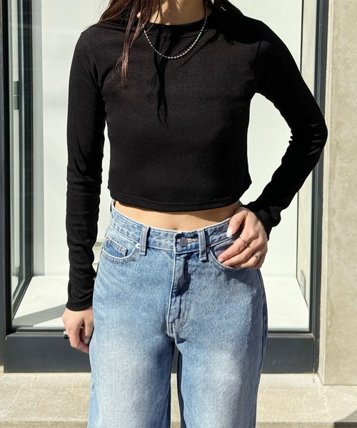 LE MORE（リモア）の「ベーシックショートトップス（Tシャツ/カットソー・レディース・グレー/ブラック・FREE）」の9枚目の写真