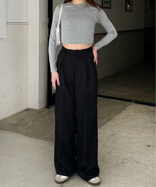 LE MORE（リモア）の「ベーシックショートトップス（Tシャツ/カットソー・レディース・グレー/ブラック・FREE）」の13枚目の写真