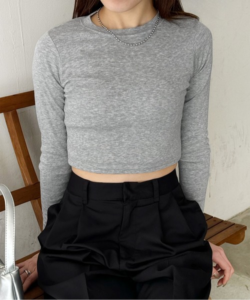 LE MORE（リモア）の「ベーシックショートトップス（Tシャツ/カットソー・レディース・グレー/ブラック・FREE）」の15枚目の写真