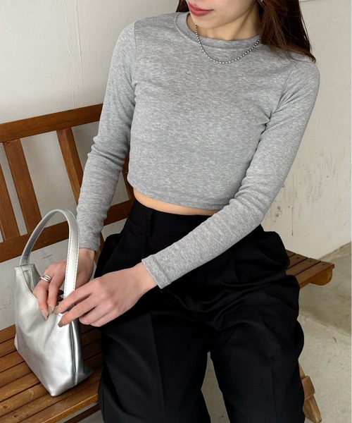 LE MORE（リモア）の「ベーシックショートトップス（Tシャツ/カットソー・レディース・グレー/ブラック・FREE）」の16枚目の写真