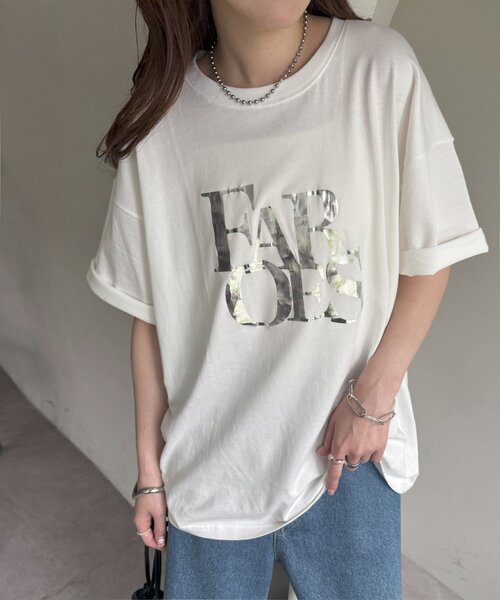 DISCOAT（ディスコート）の「【WEB限定】ヒビワレロゴ箔プリントTシャツ《ユニセックス》（Tシャツ/カットソー・レディース・チャコールグレー/オフホワイト・FREE/SMALL）」の19枚目の写真