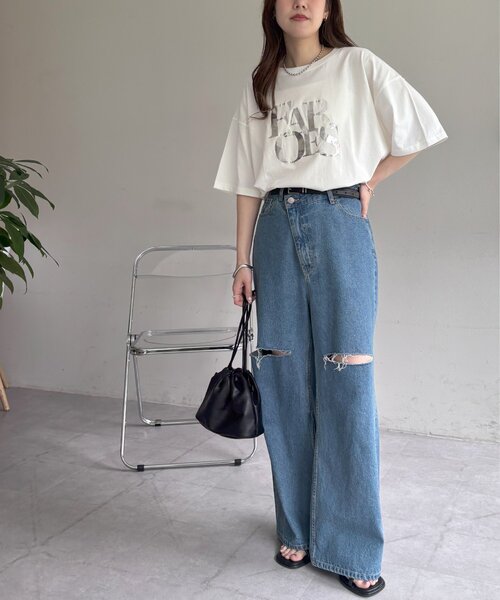 DISCOAT（ディスコート）の「【WEB限定】ヒビワレロゴ箔プリントTシャツ《ユニセックス》（Tシャツ/カットソー・レディース・チャコールグレー/オフホワイト・FREE/SMALL）」の21枚目の写真