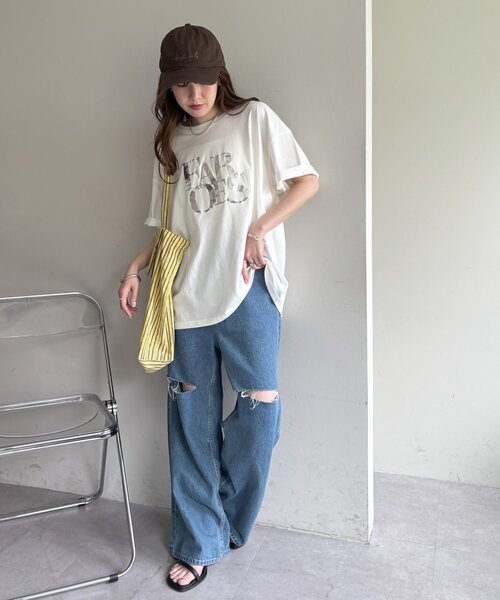 DISCOAT（ディスコート）の「【WEB限定】ヒビワレロゴ箔プリントTシャツ《ユニセックス》（Tシャツ/カットソー・レディース・チャコールグレー/オフホワイト・FREE/SMALL）」の22枚目の写真