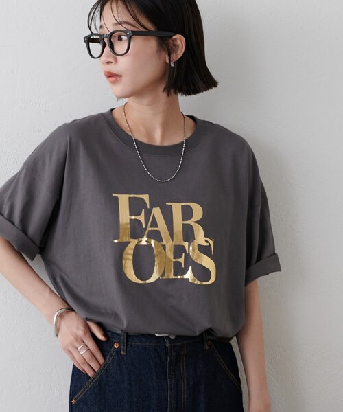 DISCOAT（ディスコート）の「【WEB限定】ヒビワレロゴ箔プリントTシャツ《ユニセックス》（Tシャツ/カットソー・レディース・チャコールグレー/オフホワイト・FREE/SMALL）」の6枚目の写真