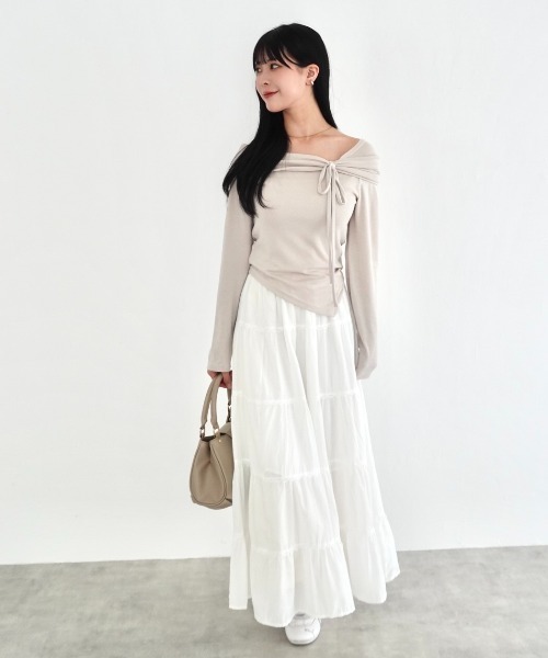 mellowneon（メロウネオン）の「アシメリボンカットソー（Tシャツ/カットソー・レディース・ベージュ/アイボリー/ブラック・FREE）」の9枚目の写真