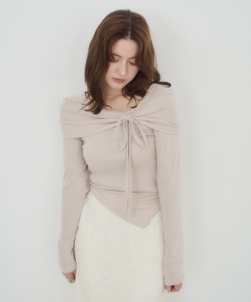 mellowneon（メロウネオン）の「アシメリボンカットソー（Tシャツ/カットソー・レディース・ベージュ/アイボリー/ブラック・FREE）」の13枚目の写真