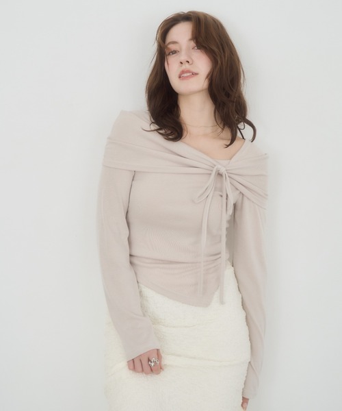 mellowneon（メロウネオン）の「アシメリボンカットソー（Tシャツ/カットソー・レディース・ベージュ/アイボリー/ブラック・FREE）」の14枚目の写真