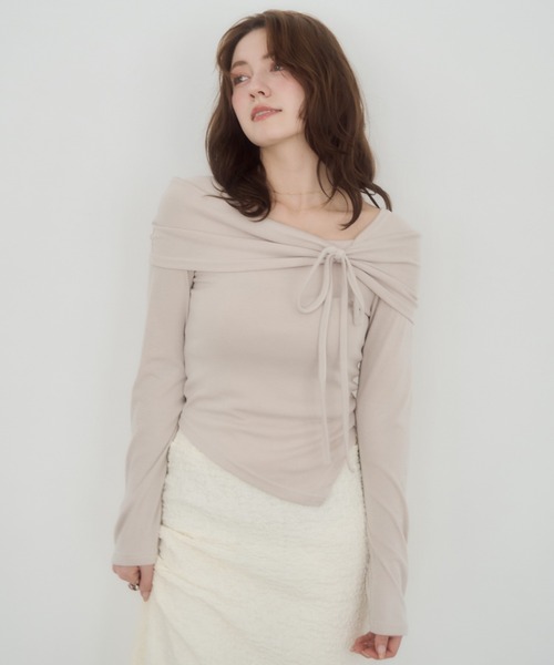 mellowneon（メロウネオン）の「アシメリボンカットソー（Tシャツ/カットソー・レディース・ベージュ/アイボリー/ブラック・FREE）」の19枚目の写真