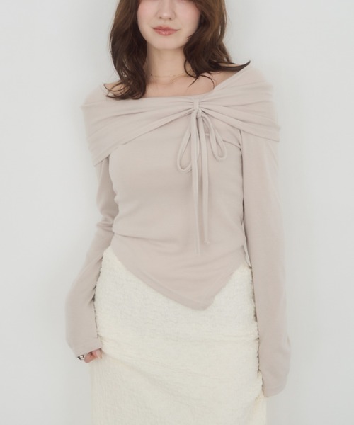 mellowneon（メロウネオン）の「アシメリボンカットソー（Tシャツ/カットソー・レディース・ベージュ/アイボリー/ブラック・FREE）」の6枚目の写真