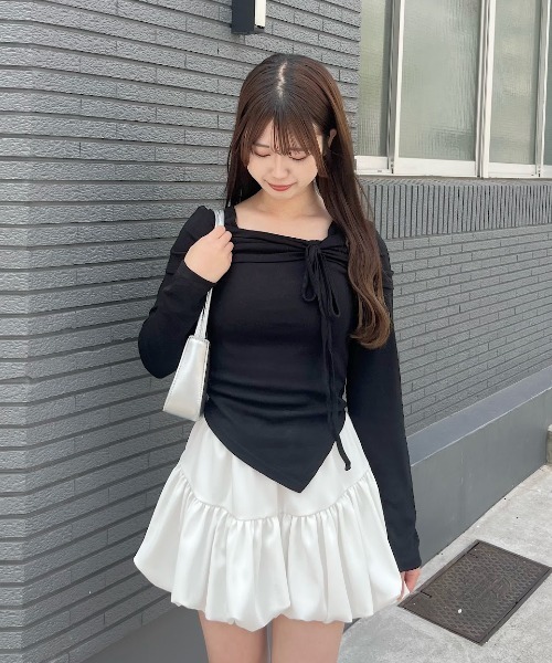 mellowneon（メロウネオン）の「アシメリボンカットソー（Tシャツ/カットソー・レディース・ベージュ/アイボリー/ブラック・FREE）」の11枚目の写真