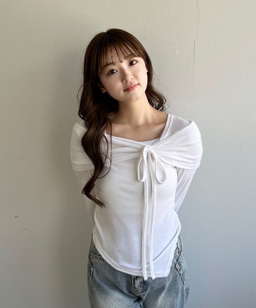 mellowneon（メロウネオン）の「アシメリボンカットソー（Tシャツ/カットソー・レディース・ベージュ/アイボリー/ブラック・FREE）」の18枚目の写真