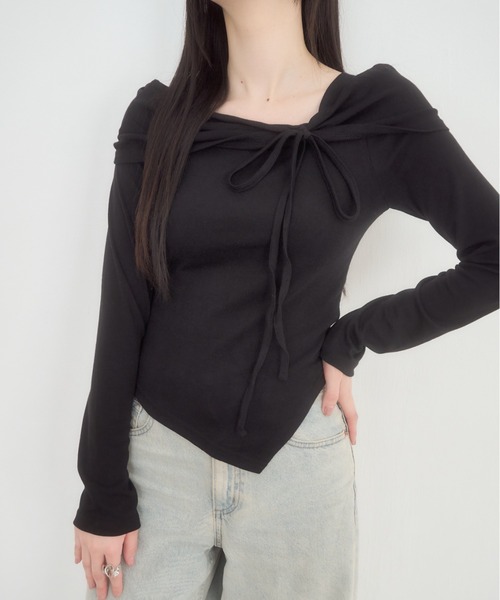 mellowneon（メロウネオン）の「アシメリボンカットソー（Tシャツ/カットソー・レディース・ベージュ/アイボリー/ブラック・FREE）」の22枚目の写真