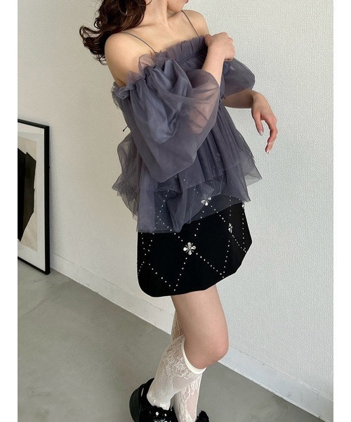 LILY BROWN（リリーブラウン）の「[L.B CANDY STOCK]フラワービジューミニスカート（スカート・レディース・ブラック/チェック/アイボリー・1/0）」の7枚目の写真