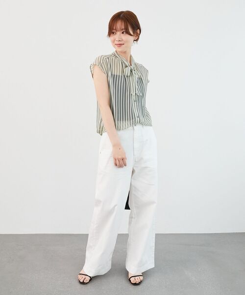 le.coeur blanc（ルクールブラン）の「《手洗い可能》楊柳シアーストライプボウタイブラウス（シャツ/ブラウス・レディース・グレー系その他/ブルー系その他3・38）」の21枚目の写真