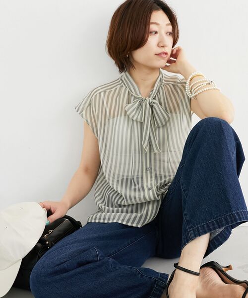 le.coeur blanc（ルクールブラン）の「《手洗い可能》楊柳シアーストライプボウタイブラウス（シャツ/ブラウス・レディース・グレー系その他/ブルー系その他3・38）」の22枚目の写真