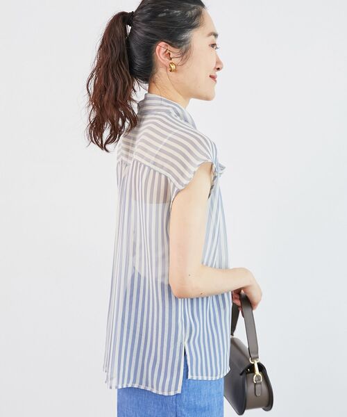 le.coeur blanc（ルクールブラン）の「《手洗い可能》楊柳シアーストライプボウタイブラウス（シャツ/ブラウス・レディース・グレー系その他/ブルー系その他3・38）」の3枚目の写真