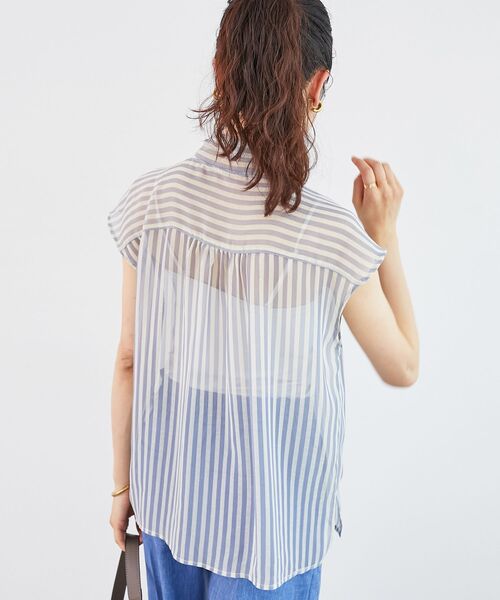le.coeur blanc（ルクールブラン）の「《手洗い可能》楊柳シアーストライプボウタイブラウス（シャツ/ブラウス・レディース・グレー系その他/ブルー系その他3・38）」の4枚目の写真