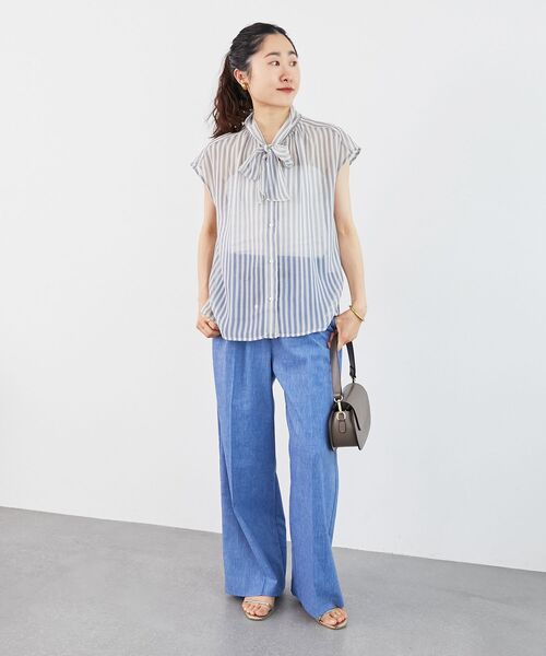 le.coeur blanc（ルクールブラン）の「《手洗い可能》楊柳シアーストライプボウタイブラウス（シャツ/ブラウス・レディース・グレー系その他/ブルー系その他3・38）」の6枚目の写真