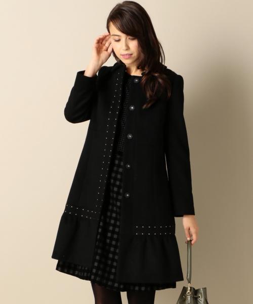美品　TOCCA トッカ　ウール　スタッズ装飾　ステンカラーロングコート0黒 TOCCA（トッカ）の「RUBAN STUDS コート（ステンカラーコート）」 - WEAR