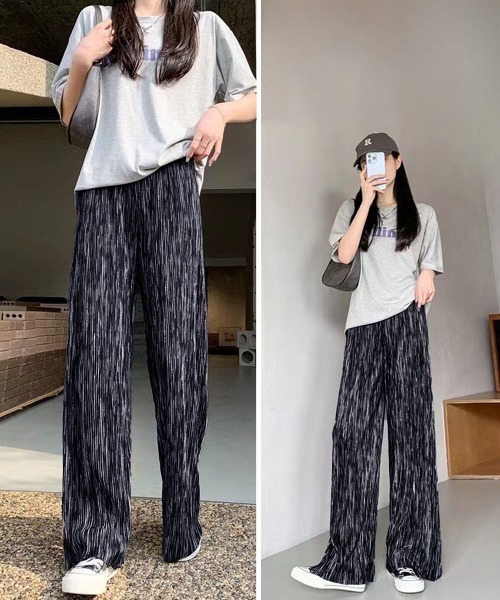 Miniministore(ミニミニストア)の「プリーツパンツ きれいめワイドパンツ春夏(スラックス・レディース・ブラック/ホワイト・M/L)」の7枚目の写真
